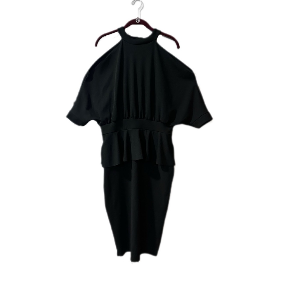 Boohoo Women's Black Cold-Shoulder High Neck Peplum Short Sleeved Dress
